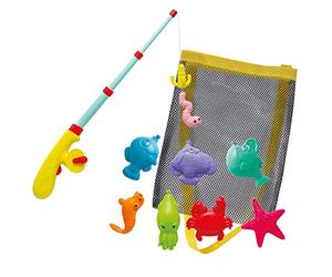 Simba 107796069 - Canna da Pesca con Funzione Automatica, 39 cm, 7 Animali marini e 1 Esca, in Tasca a Rete, Pesca, Giocattolo da Bagno