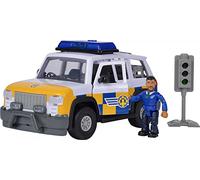 Simba 109251096 - Pompiere Sam Polizia Auto 4 x 4 con personaggio Malcom, con suono originale, porte e bagagliaio apribili, 19 cm, per bambini dai 3 anni in su