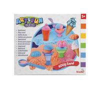 Simba Art And Fun - Set di Sabbia da Gioco per Gelato, 3 x 200 g, Piattaforma, 4 Bicchieri, 1 x Forma, 1 x Cucchiaio, 1 x porzionatore, Scooter, Coltello, a Partire dai 3 Anni in su