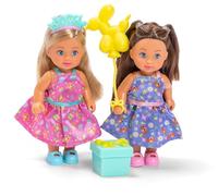 Simba Evi Love Birthday Party - Due bambole Evi in abito di compleanno con cerchietto, palloncino e scatola regalo con sorpresa, 12 cm, set di bambole per bambini dai 3 anni in su