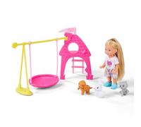 Simba Evi Love Puppy Walk - Bambola Evi (12 cm) con 2 cuccioli di cane, con carrello per cani, borsa, scivolo e palline, set di giochi di ruolo per bambini dai 3 anni in su