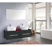 Simba Srl Mobile Bagno CARDELLINO arredo Bagno arredobagno 150 cm Nero Laccato Mobile + lavandini + Specchio + 2 miscelatori Completo Moderno Il Piu Venduto