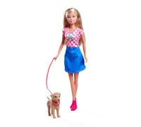 Simba Steffi Love Dog Fun - Bambola alla moda con cane e guinzaglio, 29 cm, passeggiata per cani in gioco di ruolo per bambini dai 3 anni in su