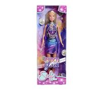 Simba Steffi Love Super Glam, Steffi in abito con glitter per il corpo, clip per capelli, orecchini e borsetta, bambola da gioco da 29 cm, dai 3 anni in su