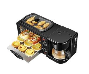 SiMbae 3-in-1 Stazione di Prima Colazione, Include Macchina per Il caffè, Piastra Antiaderente, e 4 fette tostapane Forno, Versatile Breakfast Maker per Appartamenti cucinino,Nero
