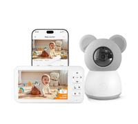 SIMBAILAI 2K Baby Monitor Video con 5" LCD,Supporto App Mobile,360° Tracciamento Automatico,Rilevamento di Pianto/Movimento/Temp/Umidità,Area di Allarme Personalizzata,3000 mAh Batteria Ricaricabile