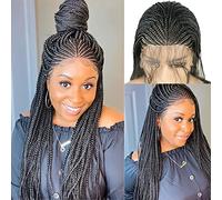 SIMBEAUTY Parrucche intrecciate a scatola nera con densità 180%, pre-pizzicate, parrucche frontali in pizzo per donne nere con capelli di bambino, micro trecce senza colla, capelli sintetici africani