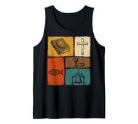 Simboli cristiani Vintage Bibbia Croce Ichthys Fede Arte Canotta