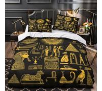 Simboli dell'antico Egitto copripiumino Set di 3 Pezzi morbida stampa 3D con federe per cuscini cerniera nascosta geroglifico egizio Set Di Copripiumino for coppie e ragazzi Single（140x200cm）