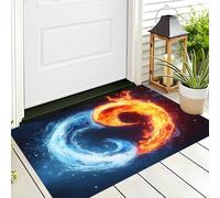 Simboli Di Fuoco E Ghiaccio Zerbini Per Interni,Tappeto Ingresso Zerbino Controllo A Campione Dell'Arte Per Interni Cucina Porta Anteriore Posteriore Animali Domestici E Cani,70X100Cm Rosso Blu
