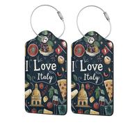 Simboli italiani e oggetti iconici Etichette per bagagli in pelle vintage da viaggio con copertura per la privacy - Porta badge con cavo in acciaio inossidabile per valigia, borsa da viaggio e valiget