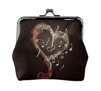 Simboli musicali Love stampa doppia chiusura in metallo telaio in pelle bacio blocco cambio sacchetto portafoglio per le donne con chiavi, piccoli portafogli, Nero , Taglia unica