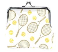Simboli sportivi personalizzati da tennis, portafoglio in pelle da donna, simpatico lucchetto da bacio, borsa per monete, icone da tennis giallo, taglia unica, Giallo sport tennis icone, Taglia unica