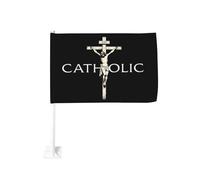 Simbolo del crocifisso cattolico di Gesù, clip per finestra per bandiere per auto, protezione solare, decorazione, striscione bifacciale da 12 x 18 pollici per camion