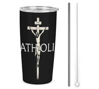 Simbolo del crocifisso cattolico Jesus_nobg Bicchiere termico in acciaio inossidabile da 20 once, tazza da viaggio per auto a doppia parete sottovuoto con coperchio a cannuccia per uomini e donne, re