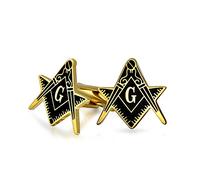 Simbolo della bussola massonica Freemasons Gemelli da polso per gli uomini smalto nero due toni in argento cerniera in acciaio inox proiettile indietro