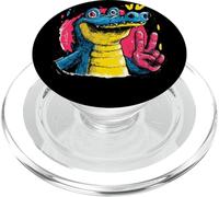 Simbolo della pace coccodrillo blu retrò pop grafica divertente rettile PopSockets PopGrip per MagSafe