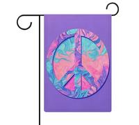 Simbolo della pace simbolo psichedelico lavanda viola bandiera giardino vacanza stagionale iuta doppia faccia casa cortile bandiere esterne 32 x 47 cm