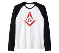 SIMBOLO MASONIC SQUARE E BUSSOLA MASONICA ROSSO Maglia con Maniche Raglan
