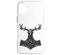 Simbolo norreno della mitologia vichinga Mjolnir Valknut Triquetra Custodia per iPhone 16 Plus