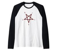 Simbolo Pentagramma del leviatano diabolico Rosso Nero Maglia con Maniche Raglan