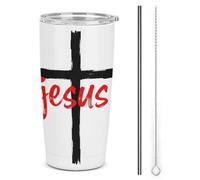 Simbolo religioso della croce di Gesù_nobg Bicchiere termico in acciaio inossidabile da 20 once, tazza da viaggio per auto a doppia parete sottovuoto con coperchio a cannuccia per regali di caffè da