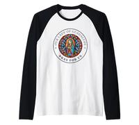 Simbolo Religioso della Madonna di Guadalupe Prega per Noi Maglia con Maniche Raglan