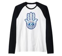 Simbolo Spirituale di Nazar Blu con Mano di Fatima Maglia con Maniche Raglan