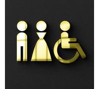 Simbolo Uomo Donna Disabili WC Bagno Toilette porta Omini segnale Targa Porta Targhetta Adesiva Segnaletica Oro Lucido plexiglass