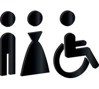 Simbolo Uomo Donna Disabili WC Bagno Toilette porta Omini segnale Targa Porta Targhetta Adesiva Segnaletica plexiglass nero (nero)