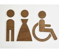 Simbolo Uomo Donna Disabili WC Bagno Toilette porta Omini segnale Targa Porta Targhetta Adesiva Segnaletica Legno noce scuro