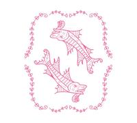 simbolo zodiacale oroscopo pesci in stile bestiario incorniciato da ramoscelli e foglie stampa perfetta Decorazioni murali in vinile 41x48.1cm Impermeabile Rosa