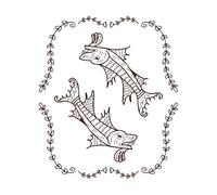 simbolo zodiacale oroscopo pesci in stile bestiario incorniciato da ramoscelli e foglie stampa perfetta Adesivi con scritte 49.2x57.7cm Non danneggia la superficie della parete Caffè