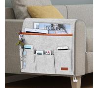 SIMBOOM Tasca Telecomandi da Divano, Borsa da Comodino Borsa da Sacca Portaoggetti da Divano Organizer da Bracciolo 5 Tasche per Riviste, Telecomando, Cellulare, Occhiali, Auricolari, Grigio Chiaro