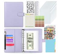 SIMDAO Set di quaderni formato A5, in pelle PU, con 12 tasche, 45 contorni budget, adesivi per etichette, righello e 5 divisori colorati, per Financial Planner, risparmio di denaro (viola)
