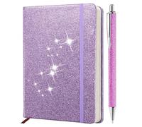 SIMDAO Taccuino A5 con brillantini, 100 fogli/200 pagine, 80 g/m², con copertina rigida a righe, con penna a sfera, taccuino per ragazze, diario, scuola, ufficio, viola
