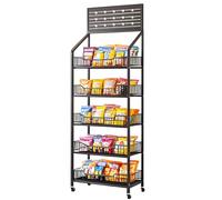 simdennr Espositore snack per vendita al dettaglio, scaffali vendita a 5 piani, carrello espositivo caramelle con ruote e ganci, organizer in metallo per dispensa