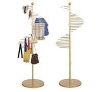 simdennr Supporto per sciarpe, appendiabiti in piedi, espositore commerciale, organizer in metallo a spirale con 30 aste, per sciarpe, cravatte, cinture, pantaloni, 170 cm x 42 cm (oro)