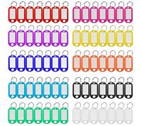 Simetufy 220 targhette portachiavi in plastica, 10 colori, con finestra con anello diviso, etichette identificative per nome, portachiavi, etichette per bagagli