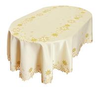 Simhomsen Tovaglie ricamate con fiocchi di neve per Natale e inverno (ovale 140 x 213 cm, oro)