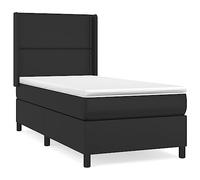 Similpelle resistente con molle insacchettate letto singolo testiera | Giroletto a Molle con Materasso e Coprimaterasso 100x200 cm Letto Singolo in Similpelle Nero con Testiera Reggilibro