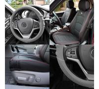 Similpelle Sedile Cuscino Secchio Coppia Nero Rosso W/Grigio Sterzo Per Motori