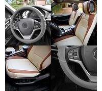 Similpelle Sedile Cuscino Secchio Cover Coppia Beige W/Grigio Sterzo Per SUV