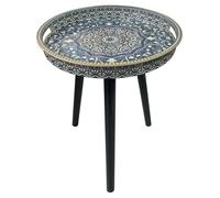 Simmer Stone Tavolini rotondi per interni con 3 gambe in legno staccabili, tavolino versatile, perfetto per tavolino rotondo da caffè, tè e tempo di relax, 45 cm (labirinto blu con puntini)
