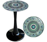 Simmer Stone Tavolino rotondo da esterno in vetro temperato con stampa boho, 34 cm, base in metallo impermeabile e antiruggine, piccolo patio, bistrot, supporto per piante, balcone, giardino (Marocco