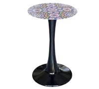 Simmer Stone Tavolino rotondo da esterno in vetro temperato con stampa boho, 34 cm, base in metallo impermeabile e antiruggine, piccolo patio, bistrot, supporto per piante, balcone, giardino (Marocco)