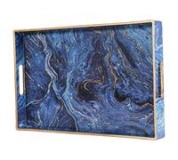 Simmer Stone Vassoio decorativo, in plastica marmorizzata con manici, rettangolare per bagno, cucina, pouf e tavolino da caffè, 39,6 x 25,9 cm (blu marmorizzato)