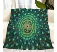 Simmetria Geometrica Plaid Coperte Pile Occhi Di Pavone Mandala Plaid Pile Coperta Divano, Verde Flanella Super Morbida e Calda Coperta Letto 150 x 200 cm Divano Blanket Peluche Coperte