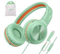 SIMOLIO Cuffie cablate per bambini con microfono, da USB C a dongle da 3,5 mm, volume sicuro a 3 livelli, cuffie stereo con filo per ragazze e ragazzi, cuffie plug in per scuola, tablet, aereo
