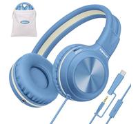 SIMOLIO Cuffie cablate per bambini con microfono e porta di condivisione, USB C a dongle da 3,5 mm, limitatore di volume a 3 livelli, cuffie over-ear plug in per bambini, adolescenti, adulti